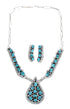 Turquoise Genuine Sterling Silver Navajo Link Necklace Set JX127051
